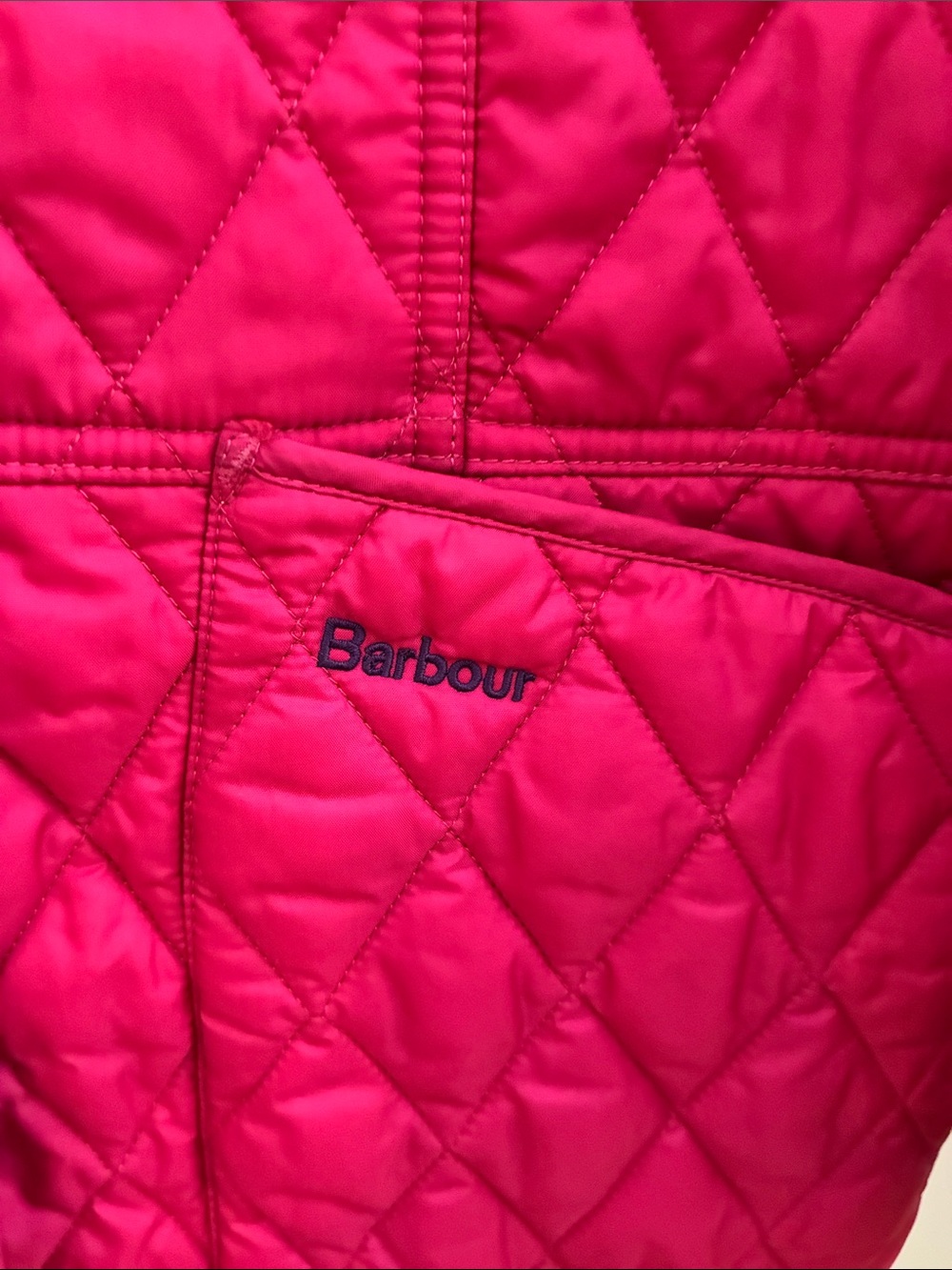 Girls Barbour Pink Quilted Jacket with Floral Lining XXL EUC - Picture 3 of 8
